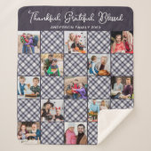 ファミリーフォトコラージュブルーパーソナライズされたグレープレイド シェルパブランケット (正面)