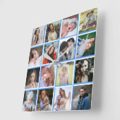 ファミリーフォトコラージュブルー16縁どインスタグラム写真 スクエア壁時計 (傾斜)