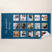 ファミリーフォトコラージュブルー ビーチタオル (正面)