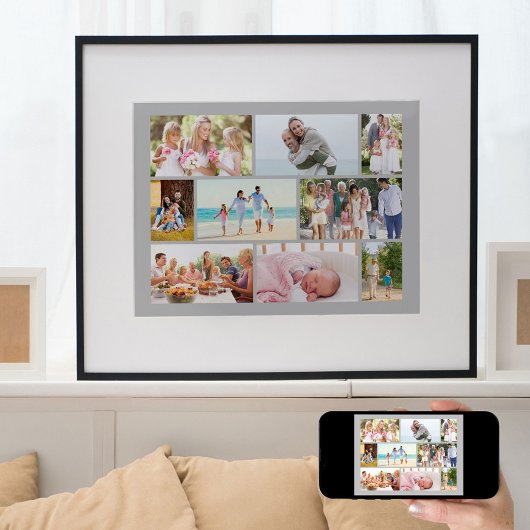 ファミリーフォトコラージュメーソンリースタイルグレー ポスター