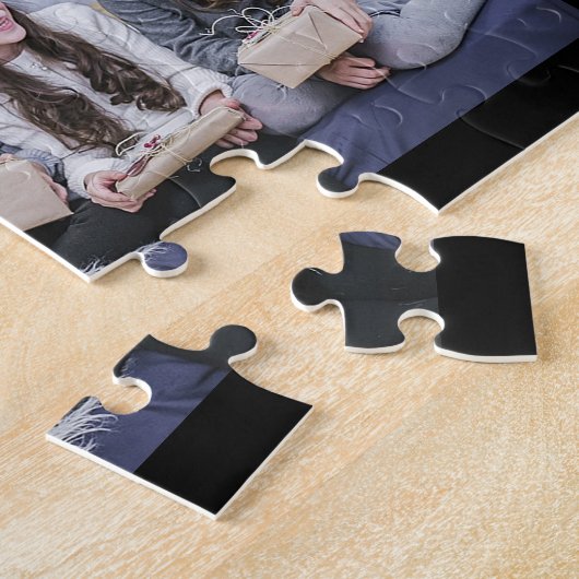 ファミリーフォトコラージュモノグラムの7写真ブラック ジグソーパズル (側面)