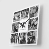 ファミリーフォトコラージュモノグラム白黒 スクエア壁時計 (傾斜)