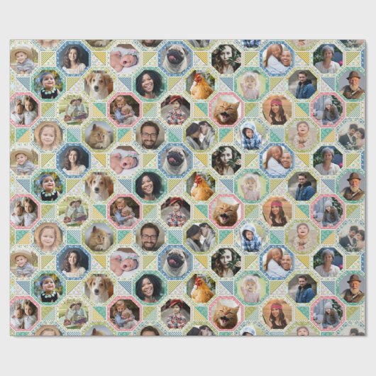 ファミリーフォトコラージュライトキルトルック28写真簡単 ラッピングペーパー (フラット)