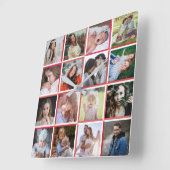 ファミリーフォトコラージュレッド16縁どインスタグラム写真 スクエア壁時計 (傾斜)