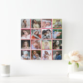 ファミリーフォトコラージュレッド16縁どインスタグラム写真 スクエア壁時計 (ホーム)