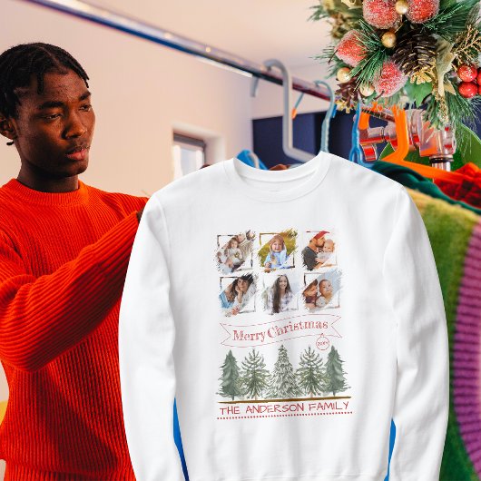 ファミリーフォトコラージュレトロヴィンテージメリークリスマス スウェットシャツ