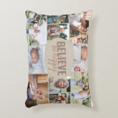 ファミリーフォトコラージュ信じベハッピー引用文ベージュ アクセントクッション (正面(垂直))