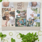 ファミリーフォトコラージュ信じ引用文ニュートラルベージュ キッチンタオル (折り畳み)