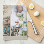ファミリーフォトコラージュ信じ引用文ニュートラルベージュ キッチンタオル (四つ折り)