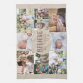ファミリーフォトコラージュ信じ引用文ニュートラルベージュ キッチンタオル (縦)