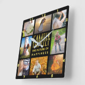 ファミリーフォトコラージュ名前の追加テンプレート金ゴールド黒 スクエア壁時計 (傾斜)