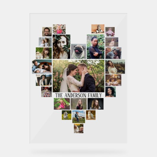 ファミリーフォトコラージュ名前をカスタムするインハート25写真 アクリルサイン (正面)