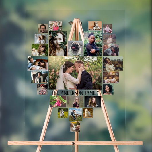 ファミリーフォトコラージュ名前をカスタムするインハート25写真 アクリルサイン (ニュートラル)