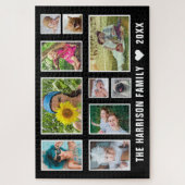 ファミリーフォトコラージュ名前をカスタムする簡単白黒 ジグソーパズル (縦)