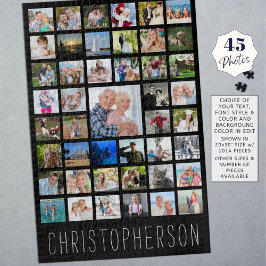 ファミリーフォトコラージュ名（黒） ジグソーパズル