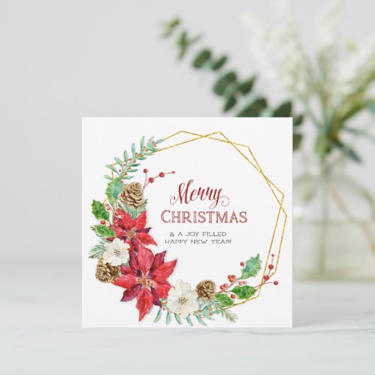 ファミリーフォトコラージュ水彩幾何学的フローラ シーズンカード