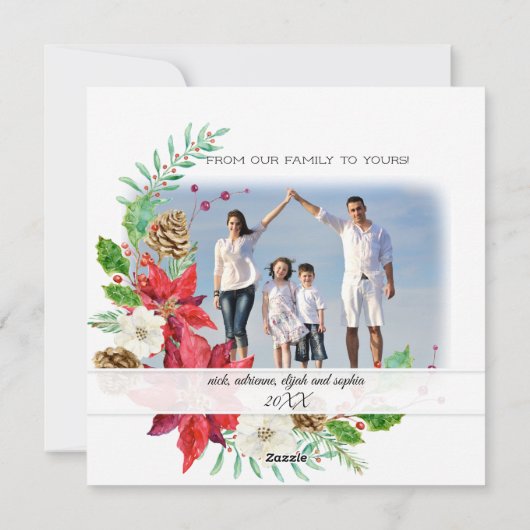 ファミリーフォトコラージュ水彩幾何学的フローラ シーズンカード (裏面)