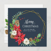 ファミリーフォトコラージュ水彩幾何学的フローラ シーズンカード (正面/裏面)