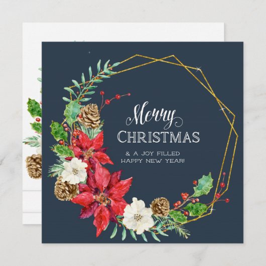 ファミリーフォトコラージュ水彩幾何学的フローラ シーズンカード (正面/裏面)