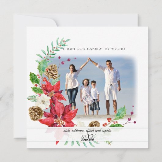 ファミリーフォトコラージュ水彩幾何学的フローラ シーズンカード (裏面)