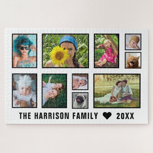 ファミリーフォトコラージュ白黒カスタム簡単 ジグソーパズル (横)