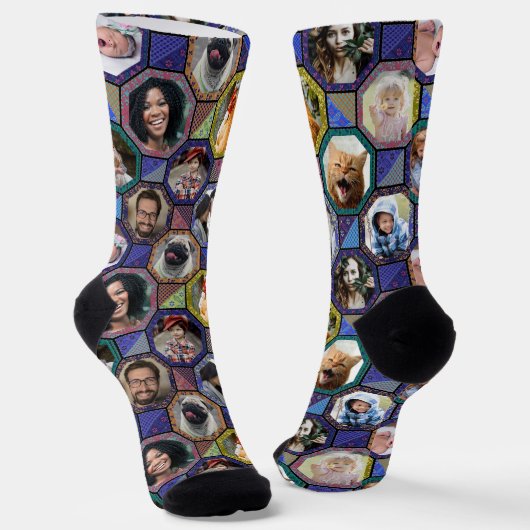 ファミリーフォトコラージュ簡単ダークキルトルック12写真 ソックス (傾斜あり)