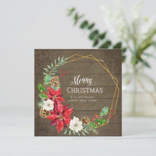 ファミリーフォトコラージュ素朴ウッドn金ゴールドフローラ シーズンカード (スタンド正面)