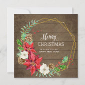 ファミリーフォトコラージュ素朴ウッドn金ゴールドフローラ シーズンカード (正面)