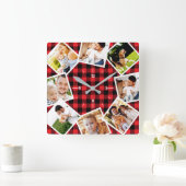 ファミリーフォトコラージュ素朴ファームハウスバッファロー スクエア壁時計 (ホーム)