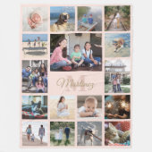 ファミリーフォトコラージュ赤面ピンク&金ゴールド モノグラムの フリースブランケット (正面)