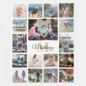 ファミリーフォトコラージュ金ゴールド白黒 モノグラムの フリースブランケット (正面)