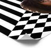 ファミリーフォトコラージュ黒ストライプ白市松模様に色 ポスター (角)