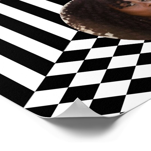 ファミリーフォトコラージュ黒ストライプ白市松模様に色 ポスター (角)