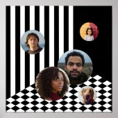 ファミリーフォトコラージュ黒ストライプ白市松模様に色 ポスター (正面)