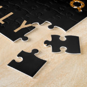 ファミリーフォトコラージュ10写真ブラック金ゴールド名 ジグソーパズル (側面)