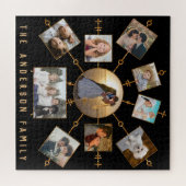 ファミリーフォトコラージュ10写真ブラック金ゴールド名 ジグソーパズル (横)