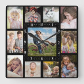 ファミリーフォトコラージュ11インスタグラム写真 |黒 スクエア壁時計 (正面)