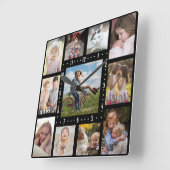 ファミリーフォトコラージュ11インスタグラム写真 |黒 スクエア壁時計 (傾斜)