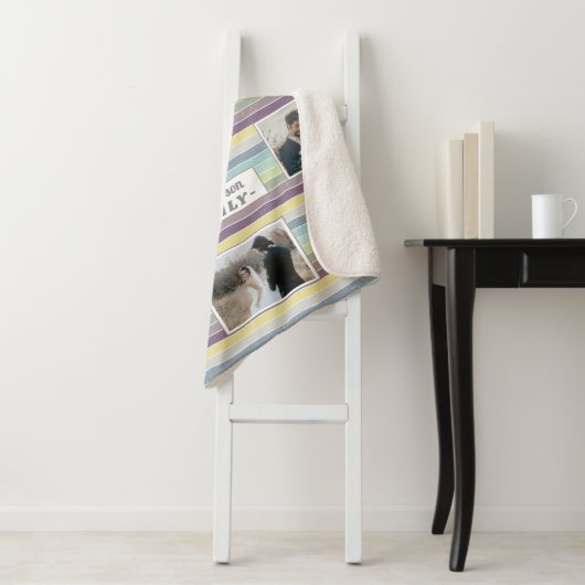 ファミリーフォトコラージュ11カスタムハートレトロストライプ シェルパブランケット (インサイチュ)