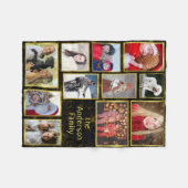 ファミリーフォトコラージュ11フォトブラックマーブル金ゴールド簡単 フリースブランケット (正面(横))