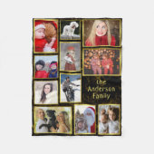 ファミリーフォトコラージュ11フォトブラックマーブル金ゴールド簡単 フリースブランケット (正面)