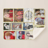 ファミリーフォトコラージュ11写真マーブル金ゴールド簡単 シェルパブランケット (正面(横))