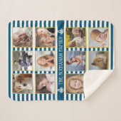 ファミリーフォトコラージュ12写真名ストライプ シェルパブランケット (正面(横))