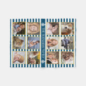 ファミリーフォトコラージュ12写真名ストライプ フリースブランケット (正面(横))