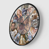 ファミリーフォトコラージュ13インスタグラム写真簡単ブラック ラージ壁時計 (傾斜)