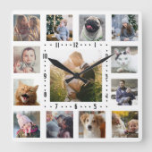 ファミリーフォトコラージュ13インスタグラム写真 |白 スクエア壁時計 (正面)