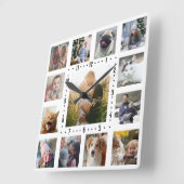 ファミリーフォトコラージュ13インスタグラム写真 |白 スクエア壁時計 (傾斜)