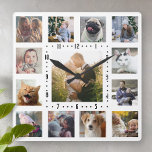 ファミリーフォトコラージュ13インスタグラム写真 |白 スクエア壁時計<br><div class="desc">このシンプル簡単モダンは、家族の写真コラージュの正方形の時計は13のInstagram写真でパーソナライズする。ただ簡単テンプレート。時計の番はっきりした号は黒く見やすい。祝このシックな時計で家族パーソナライズされたを!</div>