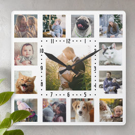 ファミリーフォトコラージュ13インスタグラム写真 |白 スクエア壁時計