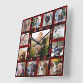 ファミリーフォトコラージュ13インスタグラム写真 |赤い格子縞 スクエア壁時計 (傾斜)